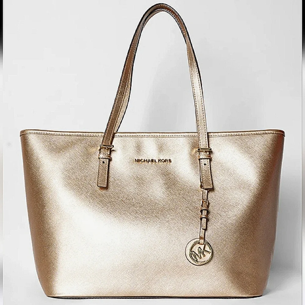 MICHAEL KORS Quinn Crosshatch Saffiano Texture Metallic Tote Bag